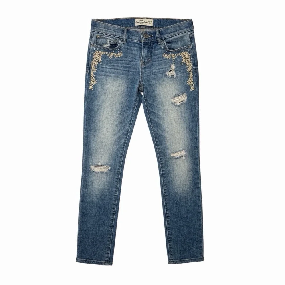 Abercrombie Kids Girls 14 Slim Y2K Embroidered Distressed Jeans 2000s